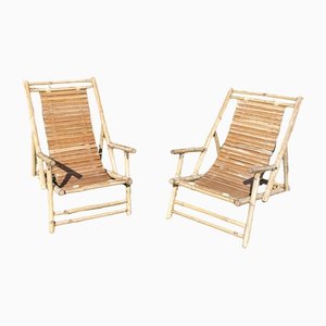 Vintage Bamboo Foldable Easy Deck Chair or Garden Lounge Chairs, 1970s, Set of 2