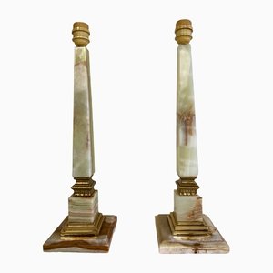 Onyx and Brass Table Lamps in the style of Empire, 1970s, Set of 2