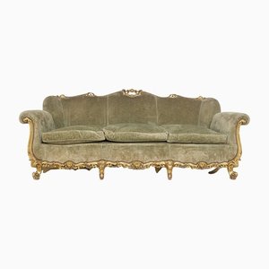Vintage Italian Gilded Woold and Velvet Sofa