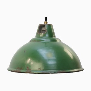 Vintage British Green Enamel Industrial Pendant Light