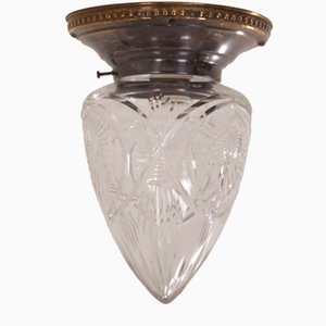 Art Deco Deckenlampe aus Messing & geschliffenem Glas, 1930er