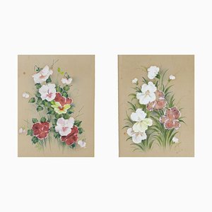 Paintings with Flowers, 1913, Oil on Board, Framed, Set of 2