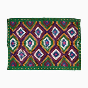 Romanian Handwoven Geometric Rug in Colorful Wool