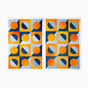 Natalia Roman, Yellow and Blue Diptych of Sunset Tiles, 2022, Acrylic on Watercolor Paper