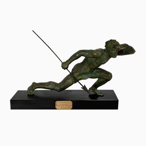 Art Deco Bronze Le Guetteur au Javelot Sculpture by A. Ouline