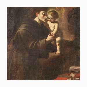 Saint Anthony of Padua with the Child, 17th-Century, Oil on Canvas, Framed