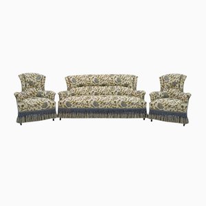 19th Century Napoleon III Brocade Sofa & Armchairs, Set of 3