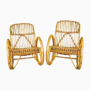 Rocking Chairs Vintage en Bambou, Set de 2