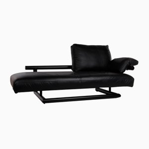 Black Leather Chaise Longue from Knoll, 1980s