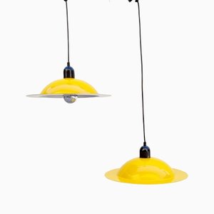 Yellow Enamel Lampiatta Pendant Lamps by Jonathan De Pas & Donato Durbino from Stilnovo, 1960s, Set of 2