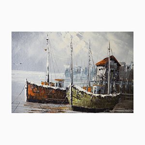 W. Jones, Winter in Port, XX secolo, olio su compensato