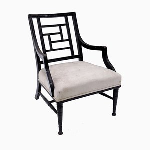 Jappaned Low Elbow Armchair With Geometric Back on Turned Legs by Edward William Godwin