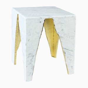 Carrara Marble and Gold Leaf Raw Edge Side Table by Nicola Di Froscia for DFdesignlab