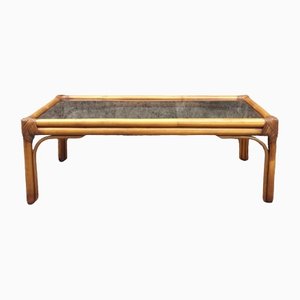 Rectangular Coffee Table in Rattan and Smoked Glass