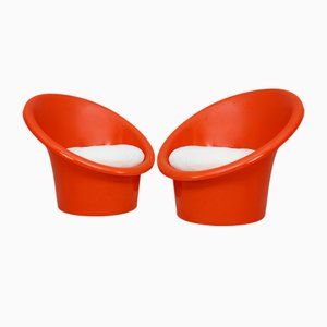 Set of Danish Armchairs in Orange Plastics by Ole Gjerløv-Knudsen & Torben Lind for Orth Plast., 1970