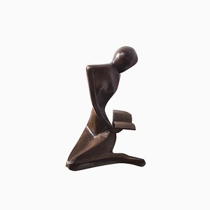 Bronze Reading Woman Statue Paperweight