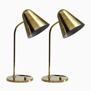 Mid-Century Adjustable Table Lamps in Brass by Jacques Biny for Luminalité, 1950s, Set of 2