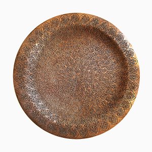 Rundes handgefertigtes maurisches Vintage Tablett aus Kupfer