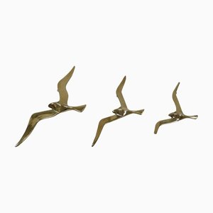German Flying Birds in Brass Wall Sculptures, Set of 3