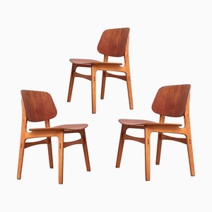 155 Shell Chairs in Oak and Teak by Børge Mogensen for Søborg Furniture Factory, 1950s, Set of 3