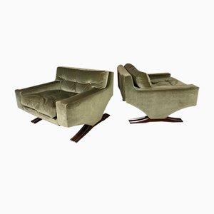 Mid-Century Italian Lounge Chairs in Olive Green Velvet by Franz Sartori for Flexform, Set of 2