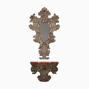 Espejo y estante estilo barroco, década de 1800. Juego de 2