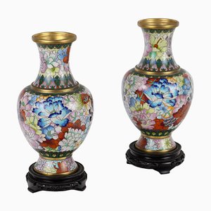 Porzellan Cloisonne Vasen, China, 1960er-1970er, 2er Set