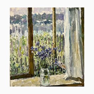 Georgij Moroz, Cornflowers on the Windowsill, Oil Painting