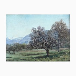 François-Armand Mauchain, Au pied du Salève with vue sur le Mont Blanc, 1900, Oil Painting