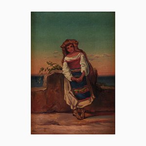 Mujer napolitana, siglo XIX, óleo sobre lienzo, enmarcado
