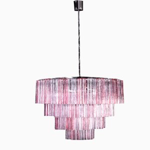 Italian Pink and Ice Color Murano Glass Tronchi Chandelier