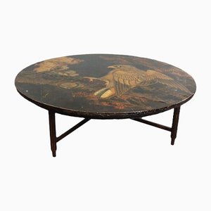 Large Antique Asian Inlaid Coffee Table with Bird of Prey Motif