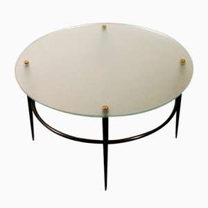 Table Basse Moderne en Acier, Laiton et Verre de Granite, France, 1950s