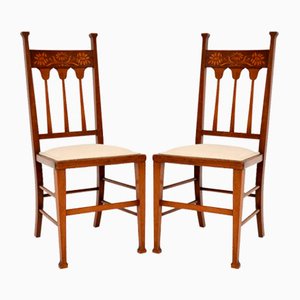 Antique Inlaid Arts & Crafts Side Chairs, Set of 2