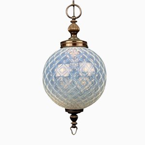 Lampe à Suspension Sphère Vintage en Verre de Murano Bleu, Italie, 1970s