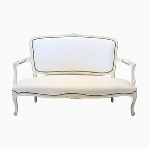 Vintage White Lacquered Wood Settee, 1930s