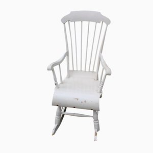 Rocking Chair en Hêtre Peint en Blanc, 1960s