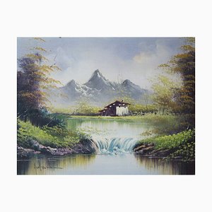 Casa de campo al pie de la montaña, óleo sobre lienzo