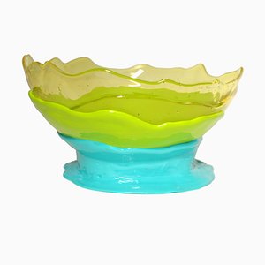 Grand Vase Collina Extra Colour, Design Fish par Gaetano Pesce, Jaune Clair, Lime Mat et Turquoise Mat