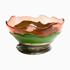 Grand Vase Collina Extra Colour, Design Fish par Gaetano Pesce, Rubis Clair, Vert Mat et Bronze