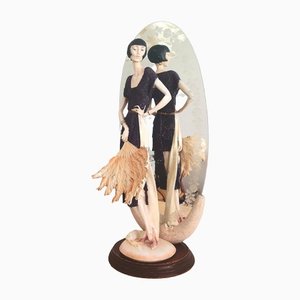 Art Deco Portuguese Sculpture of Woman with Mirror, 1920s