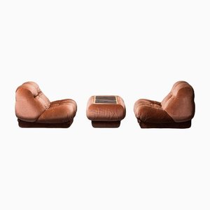 Vintage Lounge Chairs & Small Coffee Table by Rino Maturi for MIMO, 1970s, Set of 3