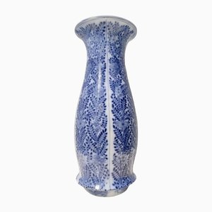 Blue Lacquered Ceramic Vase in Chinoiserie Style from Laveno, Italy