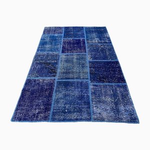 Blauer türkischer Vintage Patchwork Teppich