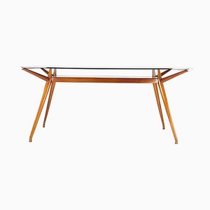 Mid-Century Modern Italian Beech Wood and Glass Dining Table from ISA