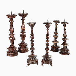 18th Century Woodrn Candleholders, Italy, Set of 6
