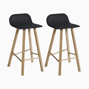 Low Back Black Leather Tria Stool by Colé Italia, Set of 2