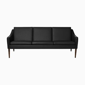Black Leather Mr Olsen 3 Seater Walnut Challenger Sofa by Warm Nordic