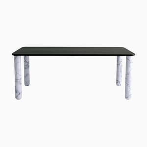 Extra Large Black Wood and White Marble Sunday Dining Table by Jean-Baptiste Souletie
