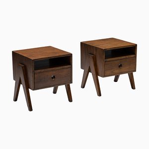 Solid Teak Chandigarh Bedside Table by Pierre Jeanneret, 1955